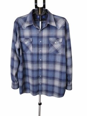 Pendleton High Grade Western Wear Shirt XL Blue Plaid Wool Snap Button.